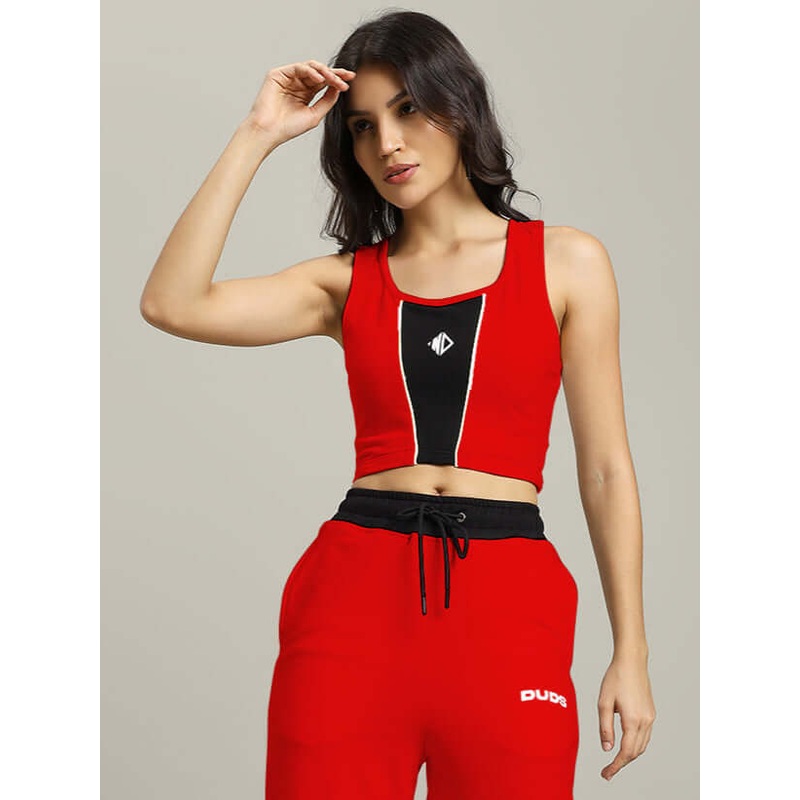 WOMEN LARISSA CROP-TOP RED-BLACK XS