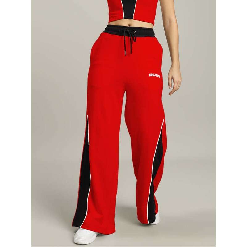 WOMENS LARISSA WIDE ANKLE RELAXED-FIT JOGGERS RED-BLACK XS
