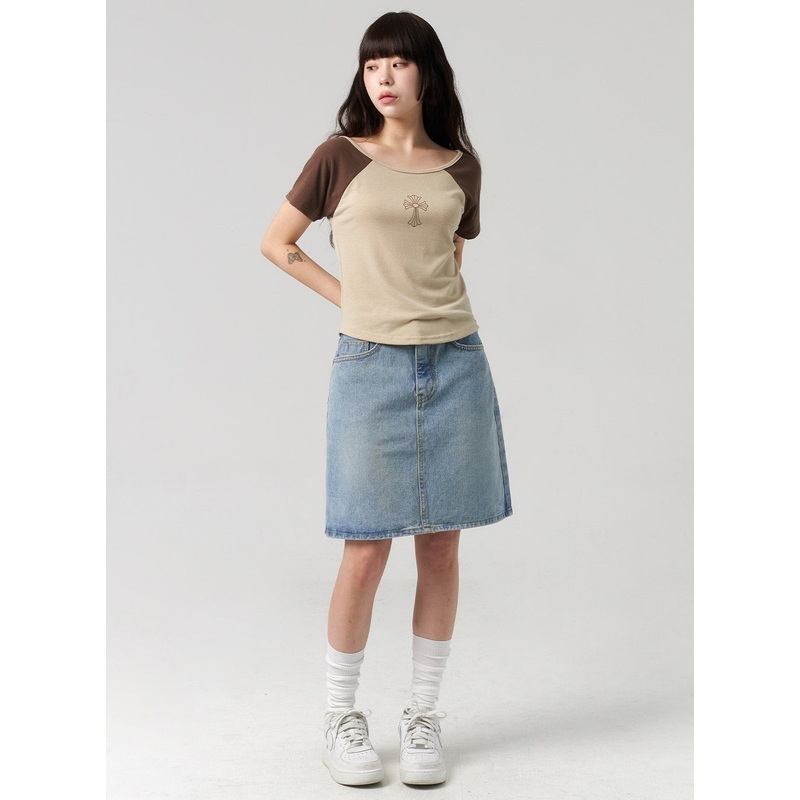 A-Line Denim Midi Skirt CL312 Light blue S