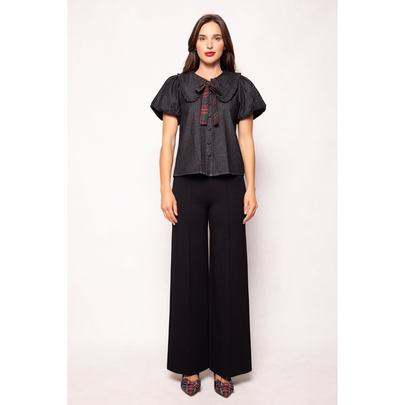 Andrea Blouse in Black Denim XXS