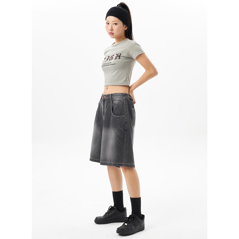 Denim Wide Bermuda Pants CU316 Black S