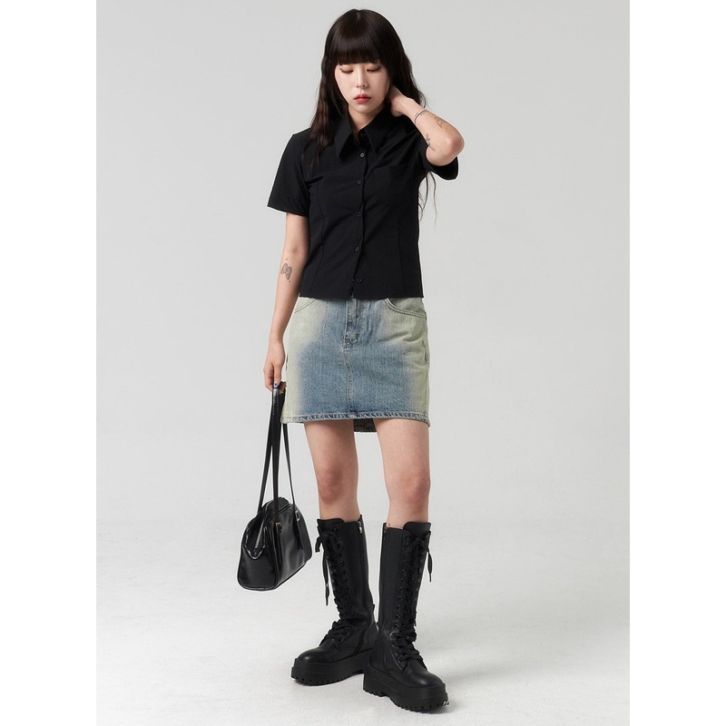 Mid-Rise Denim Mini Skirt CL318 Blue S