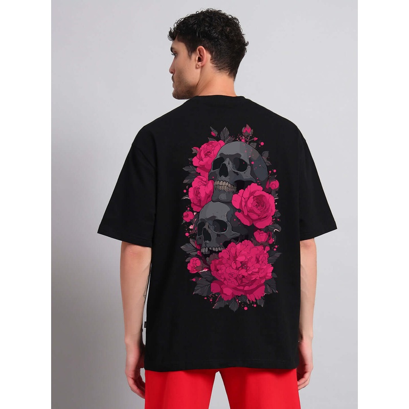 SKULL ROSES OVERSIZED T-SHIRT BLACK XS