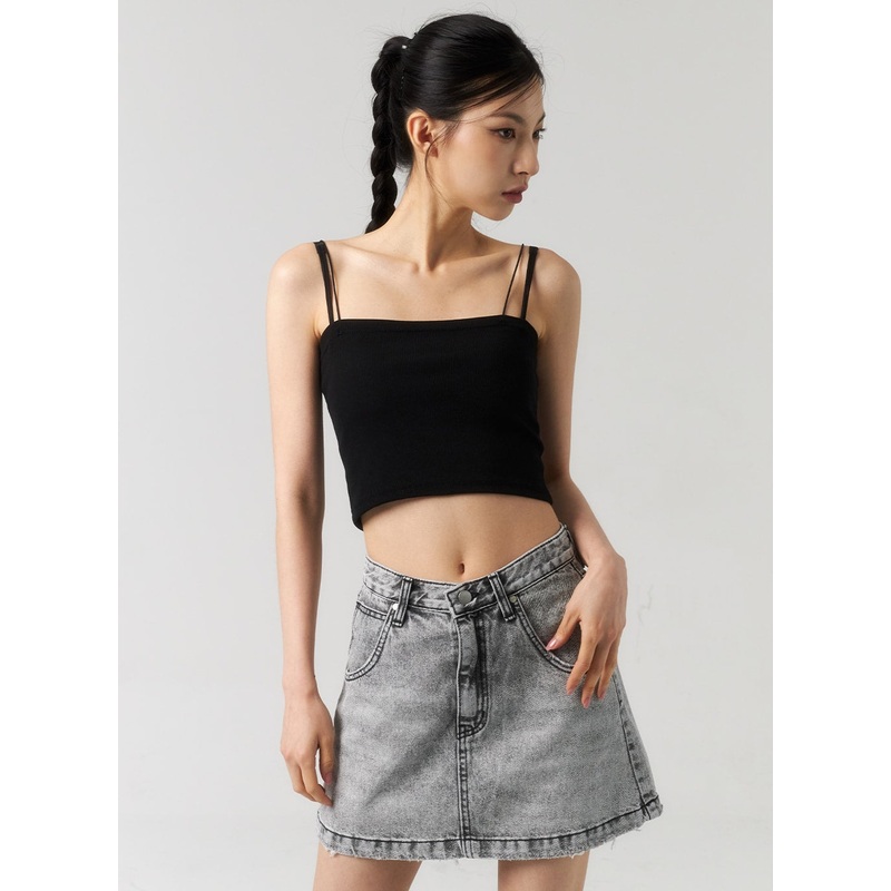 Thin Strap Cropped Top CU320 Black S/M