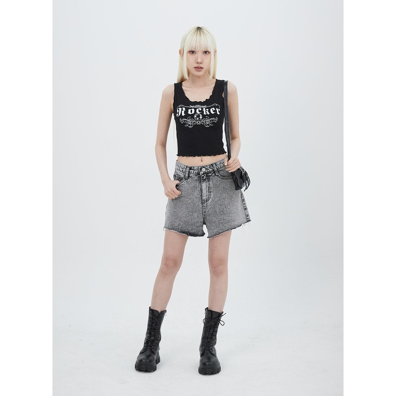 Wide Denim Shorts IU313 Ice blue S