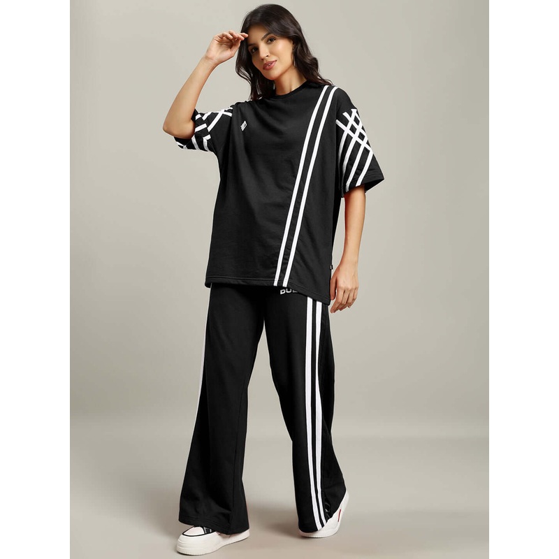 WOMEN UNITED STRIPE CO-ORD SET BLACK XS