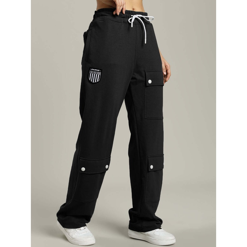WOMENS AWESOME FLAP POCKET BAGGY JOGGER BLACK XS