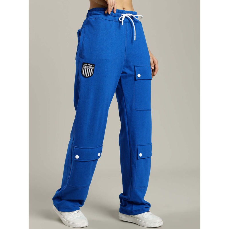 WOMENS AWESOME FLAP POCKET BAGGY JOGGER BLUE XS