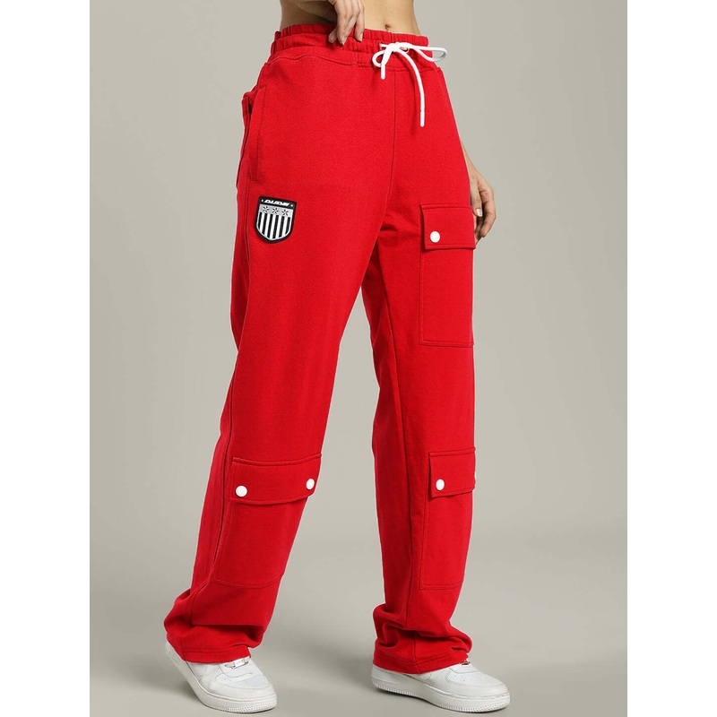 WOMENS AWESOME FLAP POCKET BAGGY JOGGER RED XS