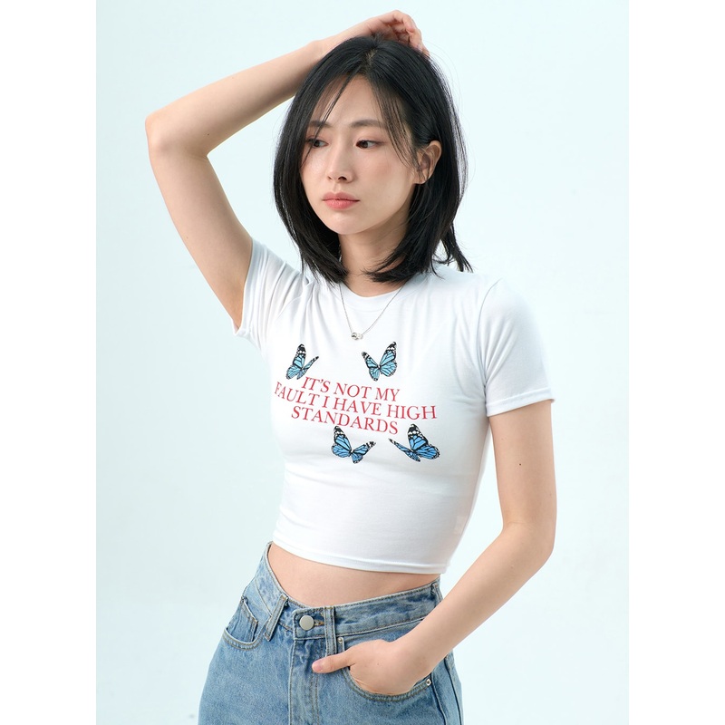 Butterfly Cropped Tee OY318 White S/M