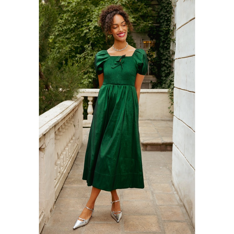 Cassie Dress in Green Taffeta XXS