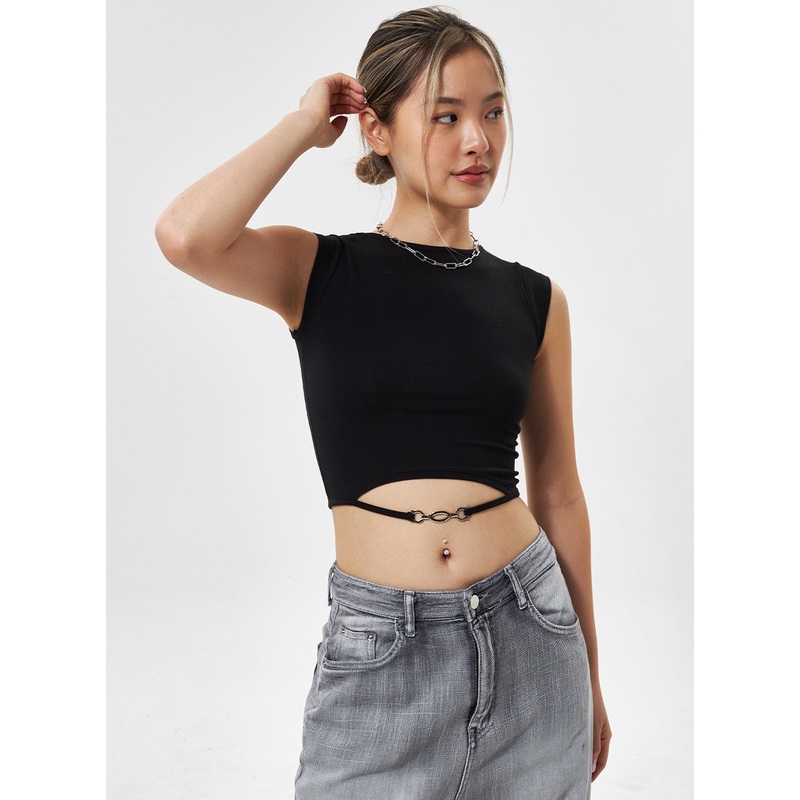 Chain Detail Cropped Top CY330 White S/M