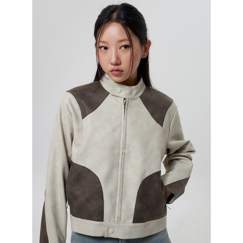 Faux Leather Jacket CY323 Beige S/M