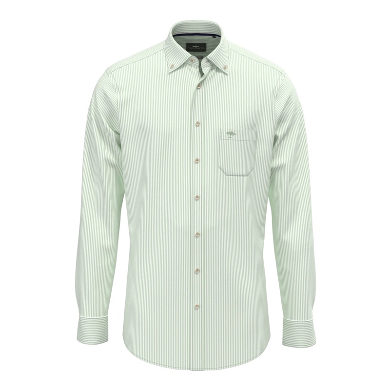 Fynch-Hatton Long Sleeve Oxford Stripe Shirt Turf Green Medium