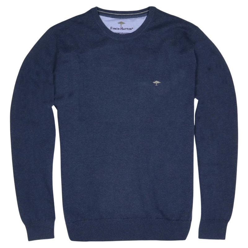 Fynch-Hatton Superfine Cotton Crew Neck Knit Midnight Medium
