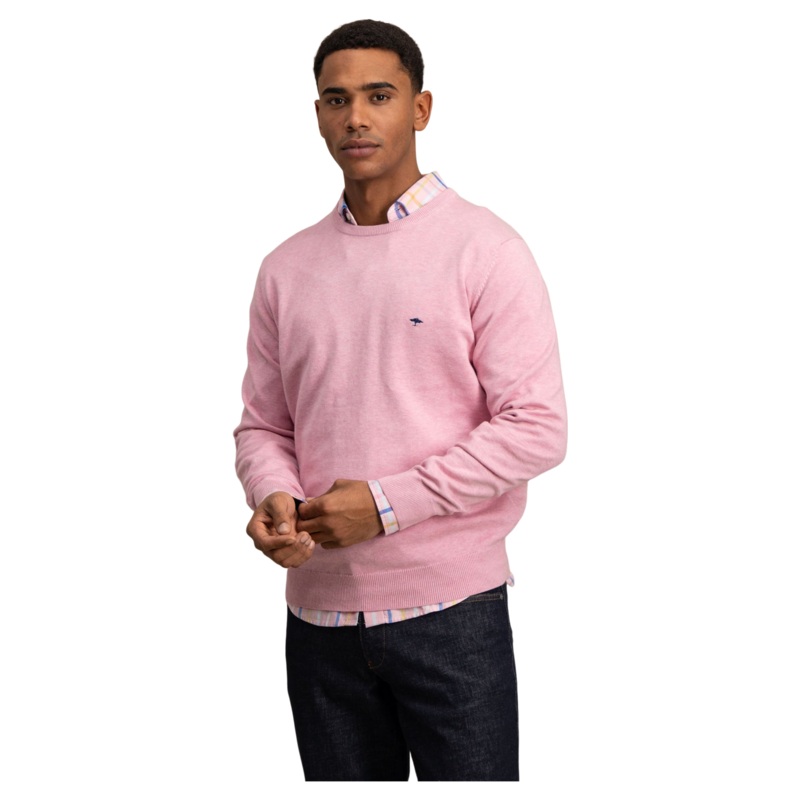 Fynch-Hatton Superfine Cotton Crew Neck Knitwear Peony Medium