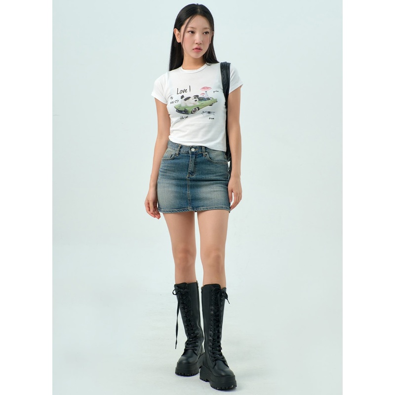 Mid-Wash Denim Skirt CY330 Dark blue S