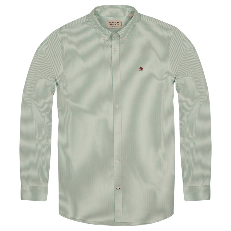 Scotch & Soda Essential Long Sleeve Oxford Stripe Shirt Seafoam Medium