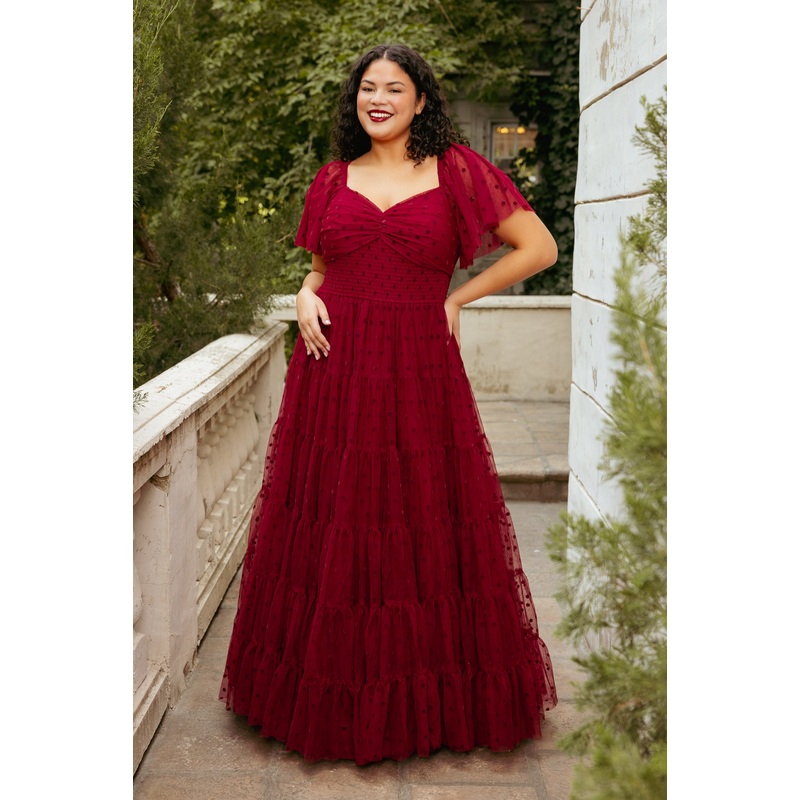 Solange Dress in Burgundy Tulle XXS