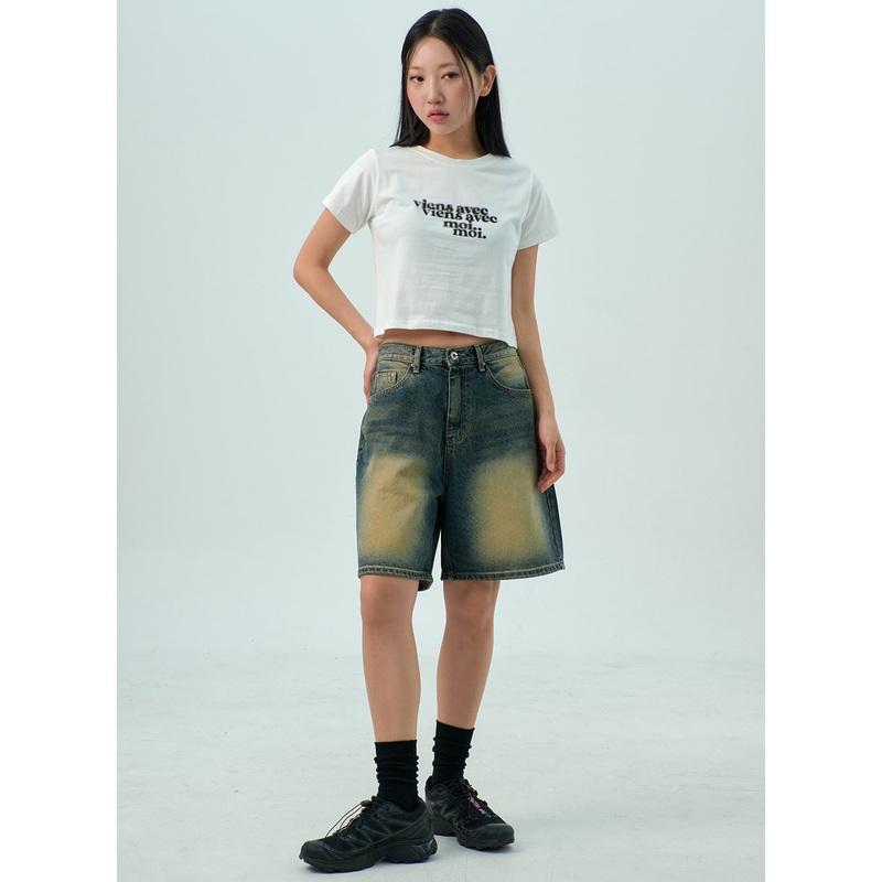 Wide Bermuda Denim Pants CY330 Dark blue S