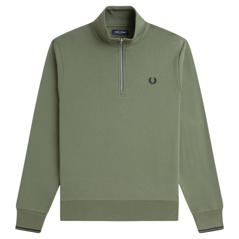Fred Perry Half Zip Sweatshirt Laurel Wreath Green Medium