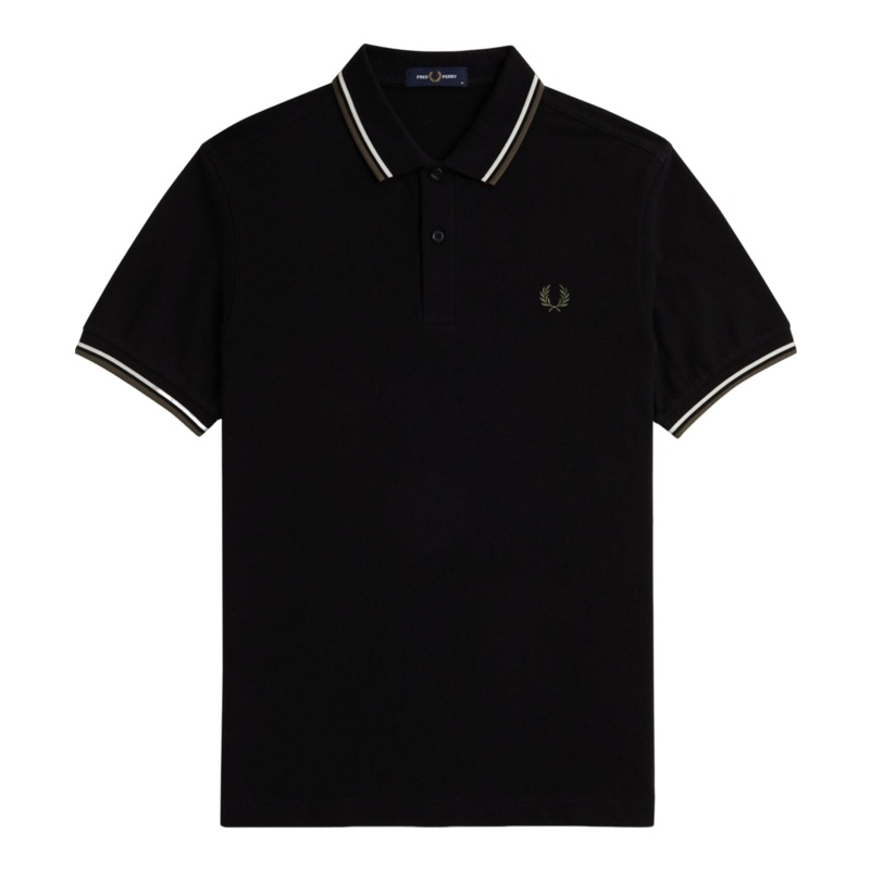 Fred Perry Twin Tipped Polo Shirt Black/Laurel Wreath Green Medium