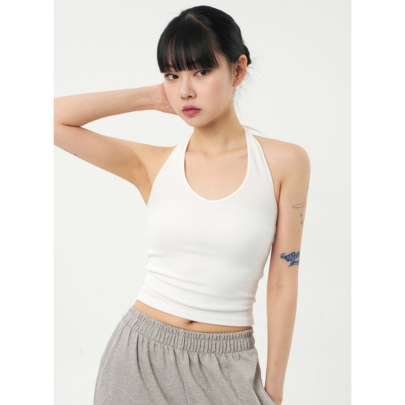 Halter Neck Cropped Top CA328 White S/M