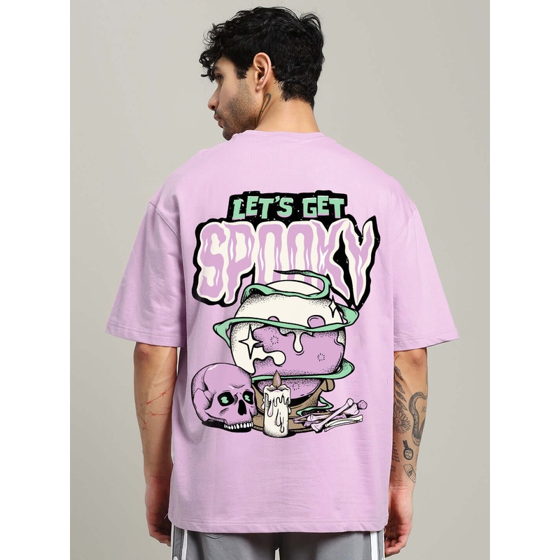 LET’S GET SPOOKY PRINTED OVERSIZED T-SHIRT LAVENDER XS