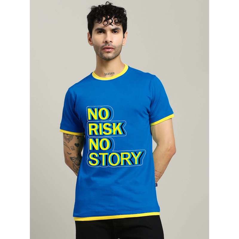 NO RISK PRINTED REGULAR FIT T-SHIRT ROYAL BLUE XS