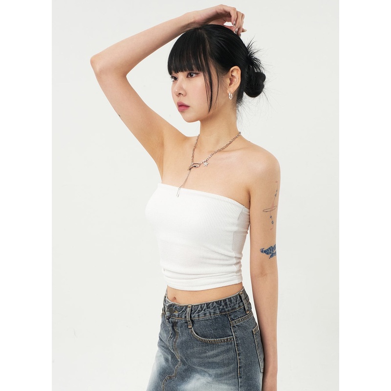 Ribbed Knit Tube Top CA327 White S/M