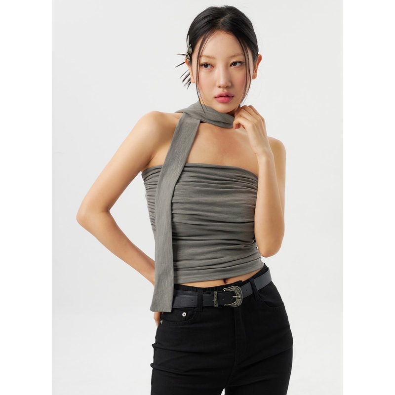 Ruched Tube Top With Scarf CY315 White S/M