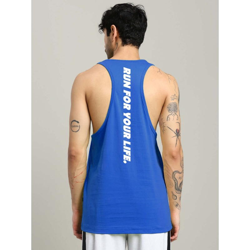 RUN FOR LIFE SLEEVELESS GYM T-SHIRT BLUE XS