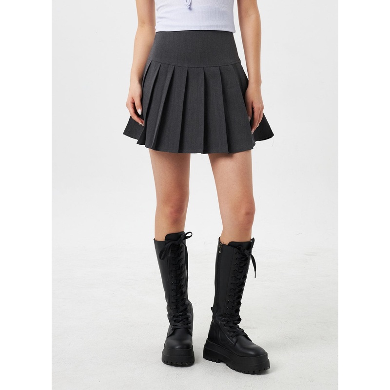 Simple Pleated Mini Skirt CY309 Dark gray S