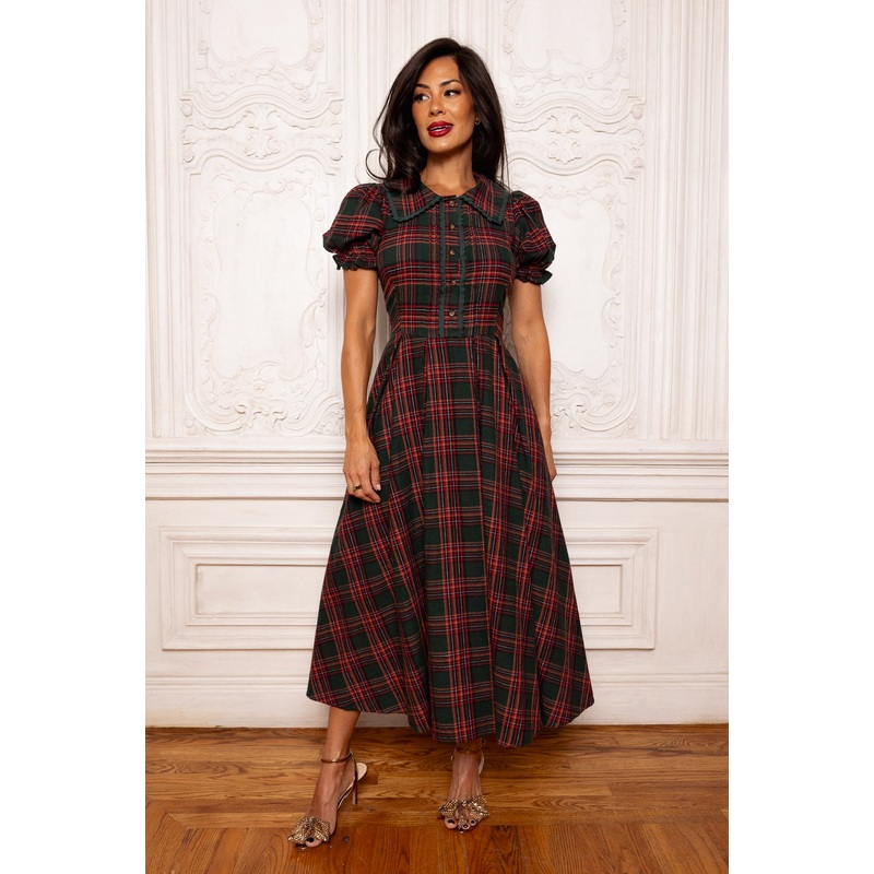 Sophia Dress in Evergreen Plaid 00