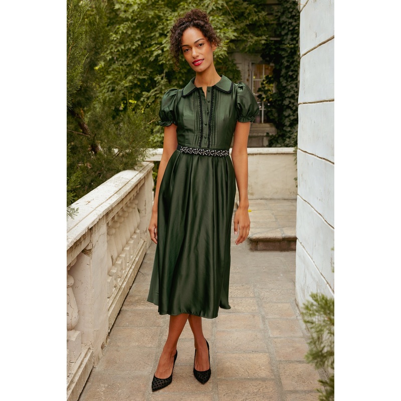 Sophia Dress in Green Satin 00