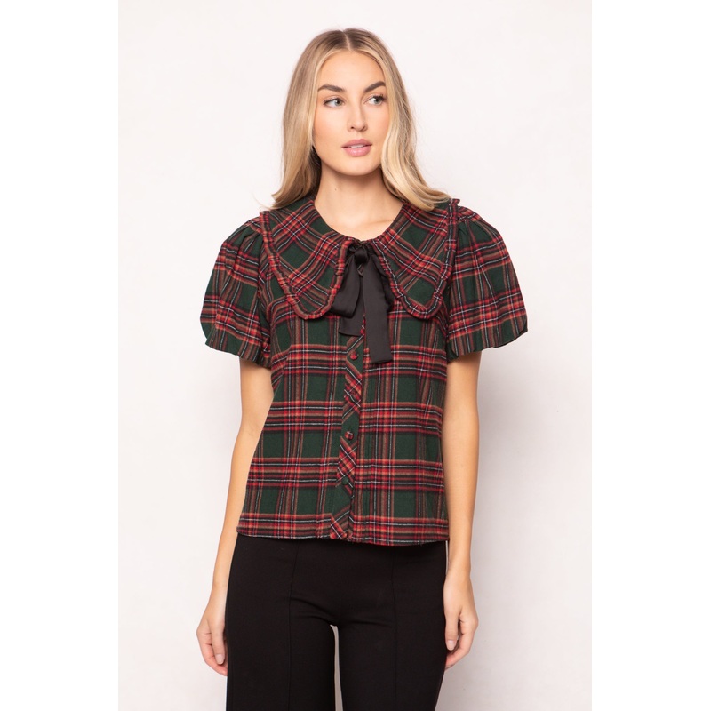 Andrea Blouse in Evergreen Plaid XX Small