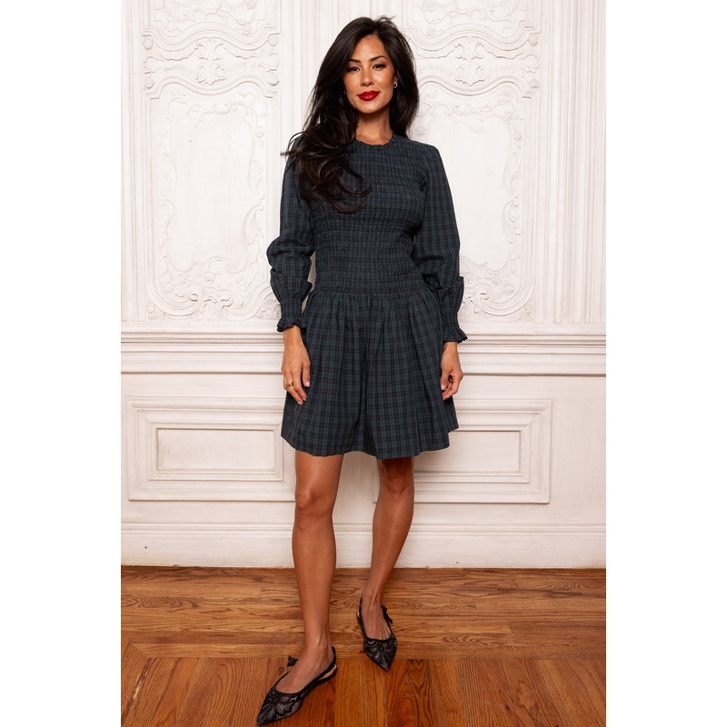 Finley Dress in Twilight Pine Plaid XXS