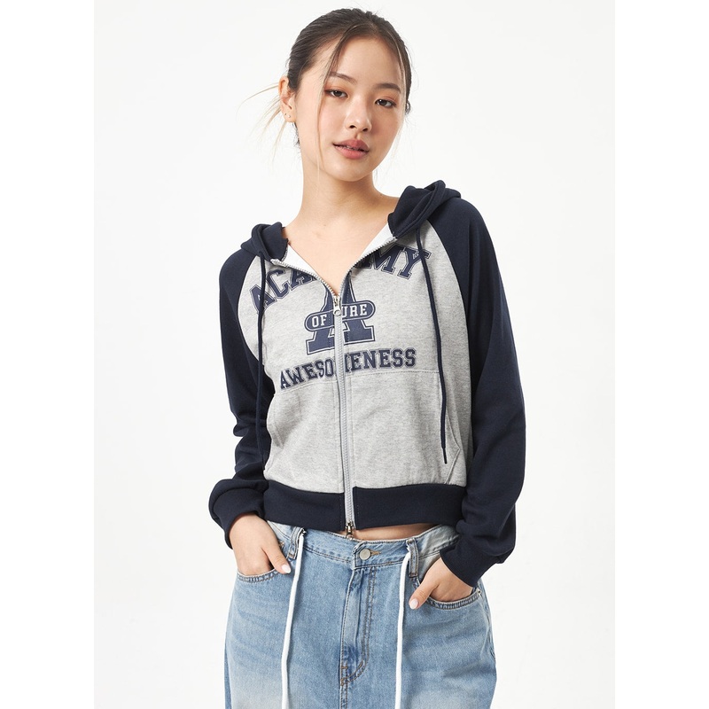 Graphic Zip-Up Hoodie CA318 Light gray S/M