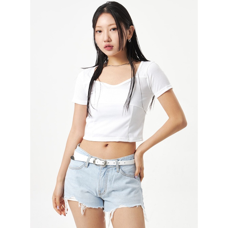 Heart Neck Cropped Tee CA320 White S