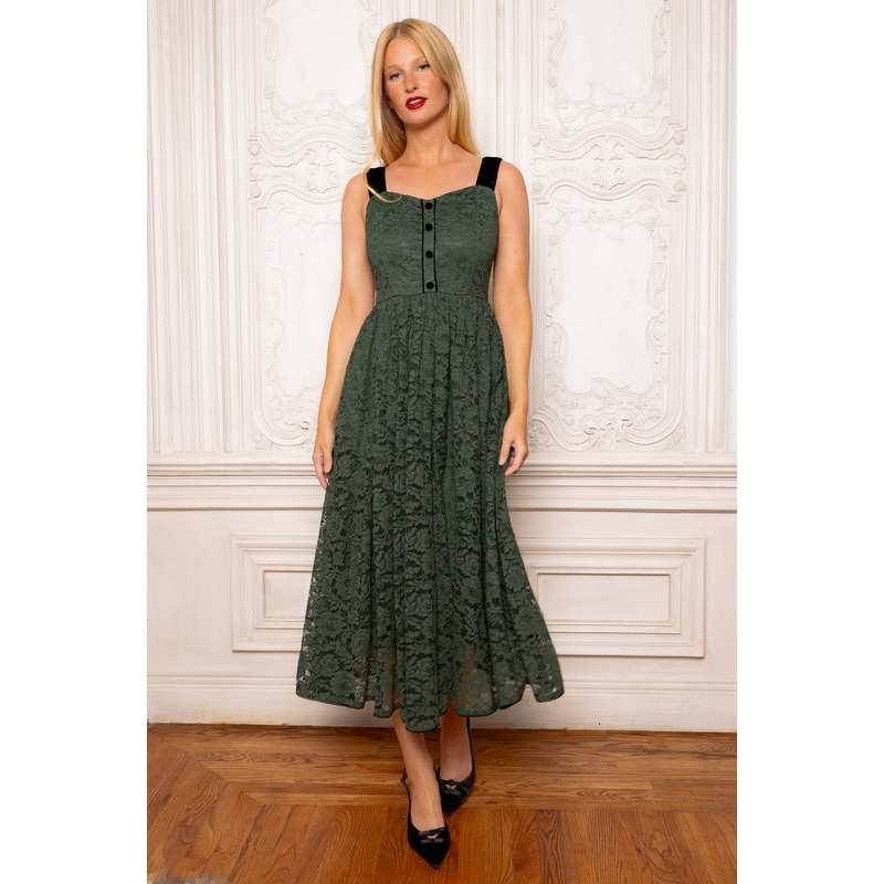 Penny Tank Midi Dress in Green Lace 00