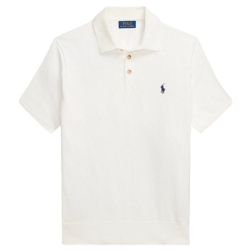 Polo Ralph Lauren Short Sleeve Knitted Polo Deckwash White W/Navy PP Medium Regular