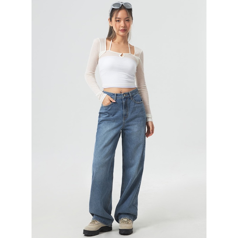 Wide Leg Mid-Wash Jeans CM331 Blue S