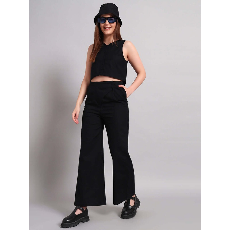 WOMENS CHIC FIT FINE CO-ORD SET BLACK XS