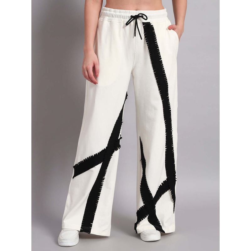 WOMENS FRAYED TEXTURED STRIPES JOGGER OFF WHITE XS