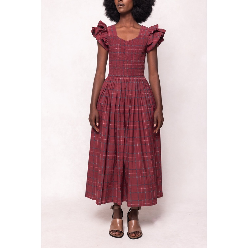 Hattie Dress in Burgundy Plaid XX Small