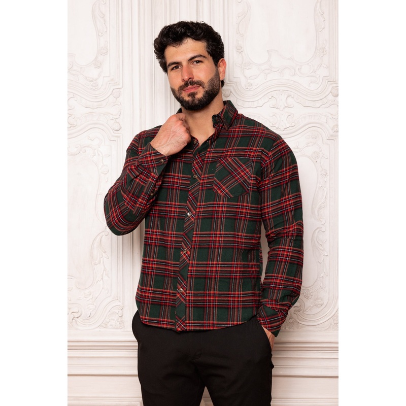 Mens John Shirt in Evergreen Plaid Small