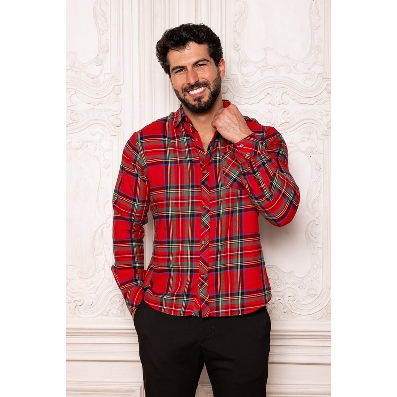 Mens John Shirt in Holiday Plaid Small