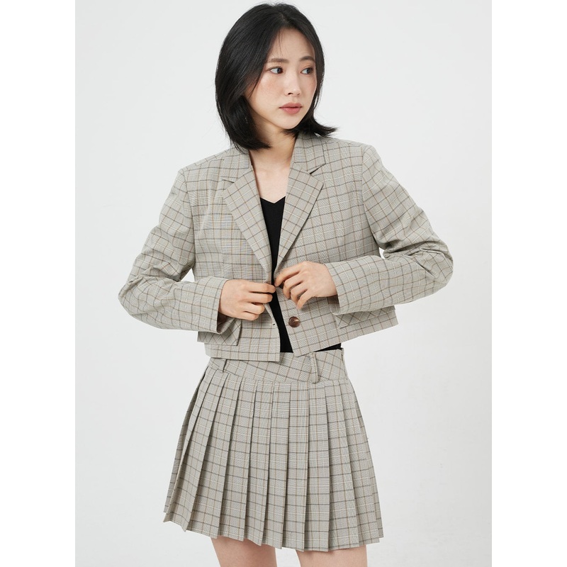 Plaid Mini Skirt OM327 Beige S