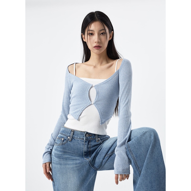 Scoop Neck Cropped Cardigan CM310 Light beige S/M