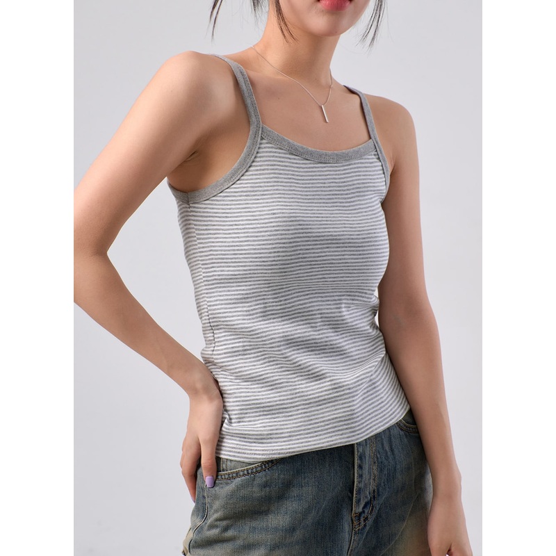 Stripe Sleeveless Top IM329 Grey S/M
